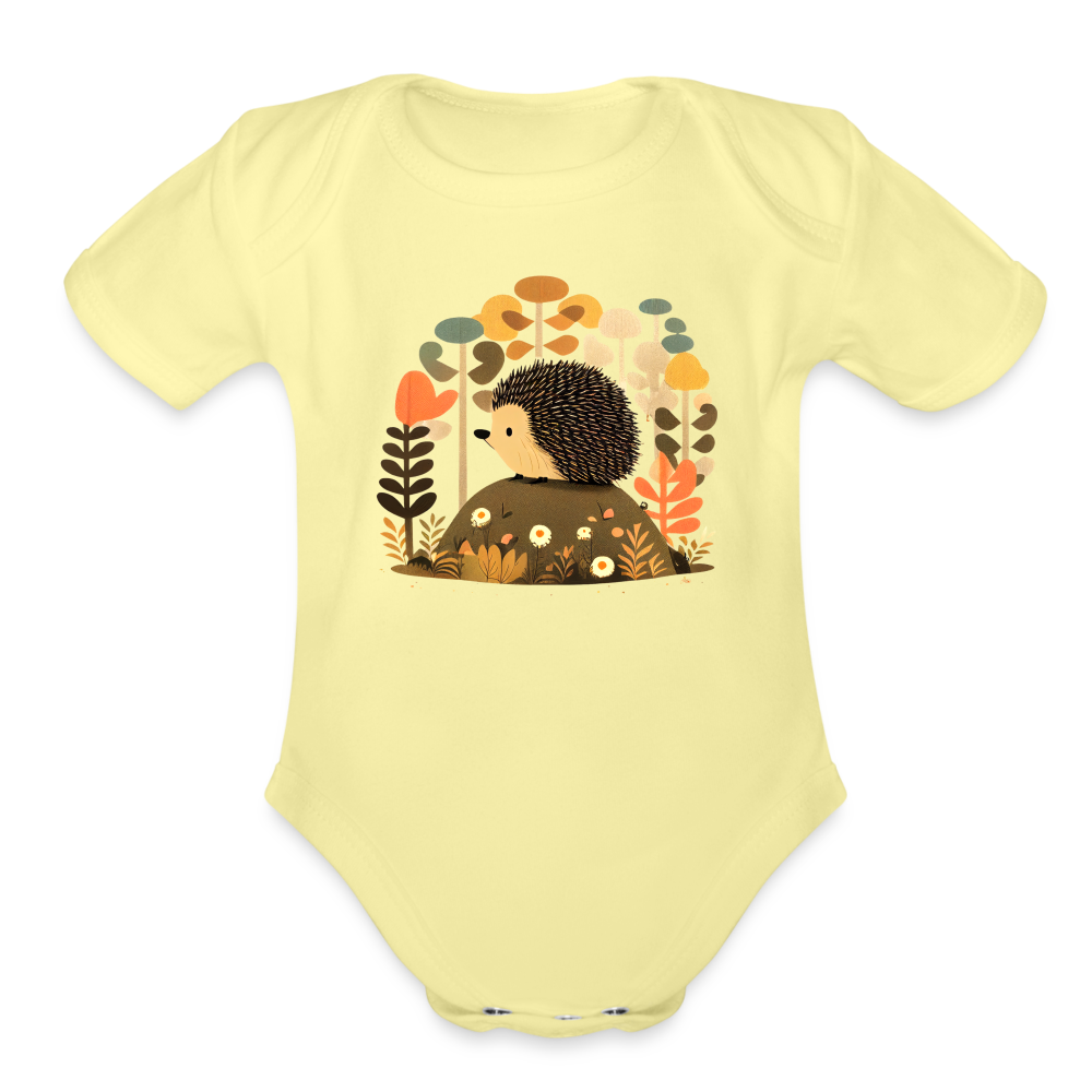 Organic Short Sleeve Baby Bodysuit - Porcupine - washed yellow