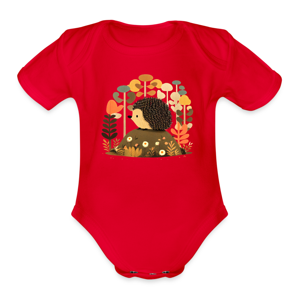 Organic Short Sleeve Baby Bodysuit - Porcupine - red