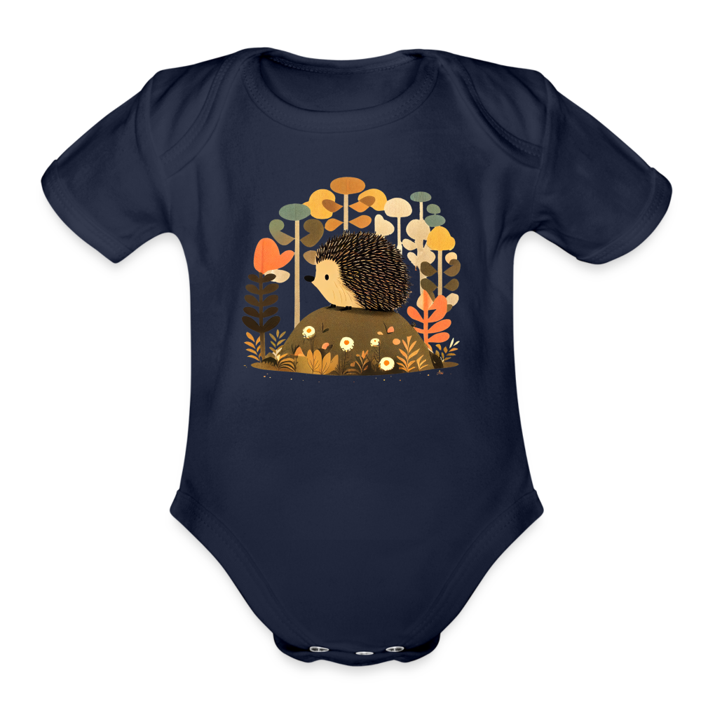 Organic Short Sleeve Baby Bodysuit - Porcupine - dark navy