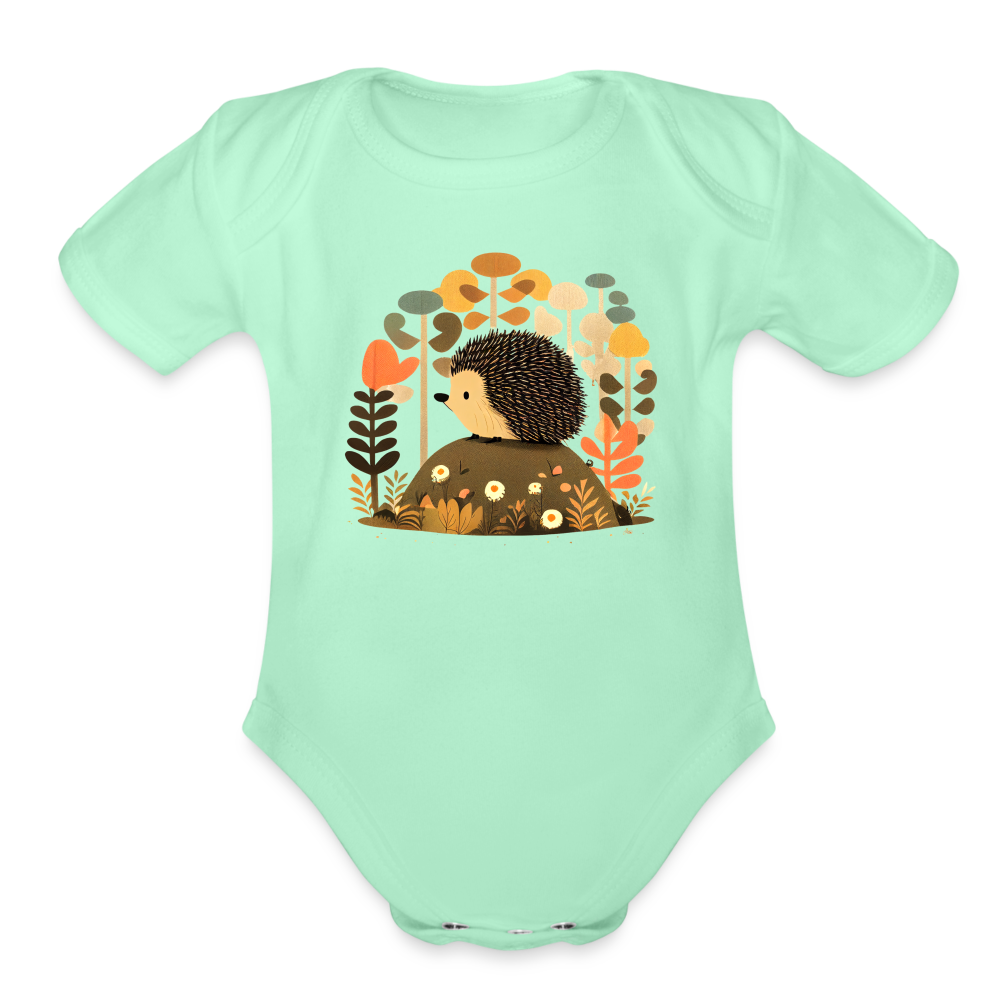 Organic Short Sleeve Baby Bodysuit - Porcupine - light mint