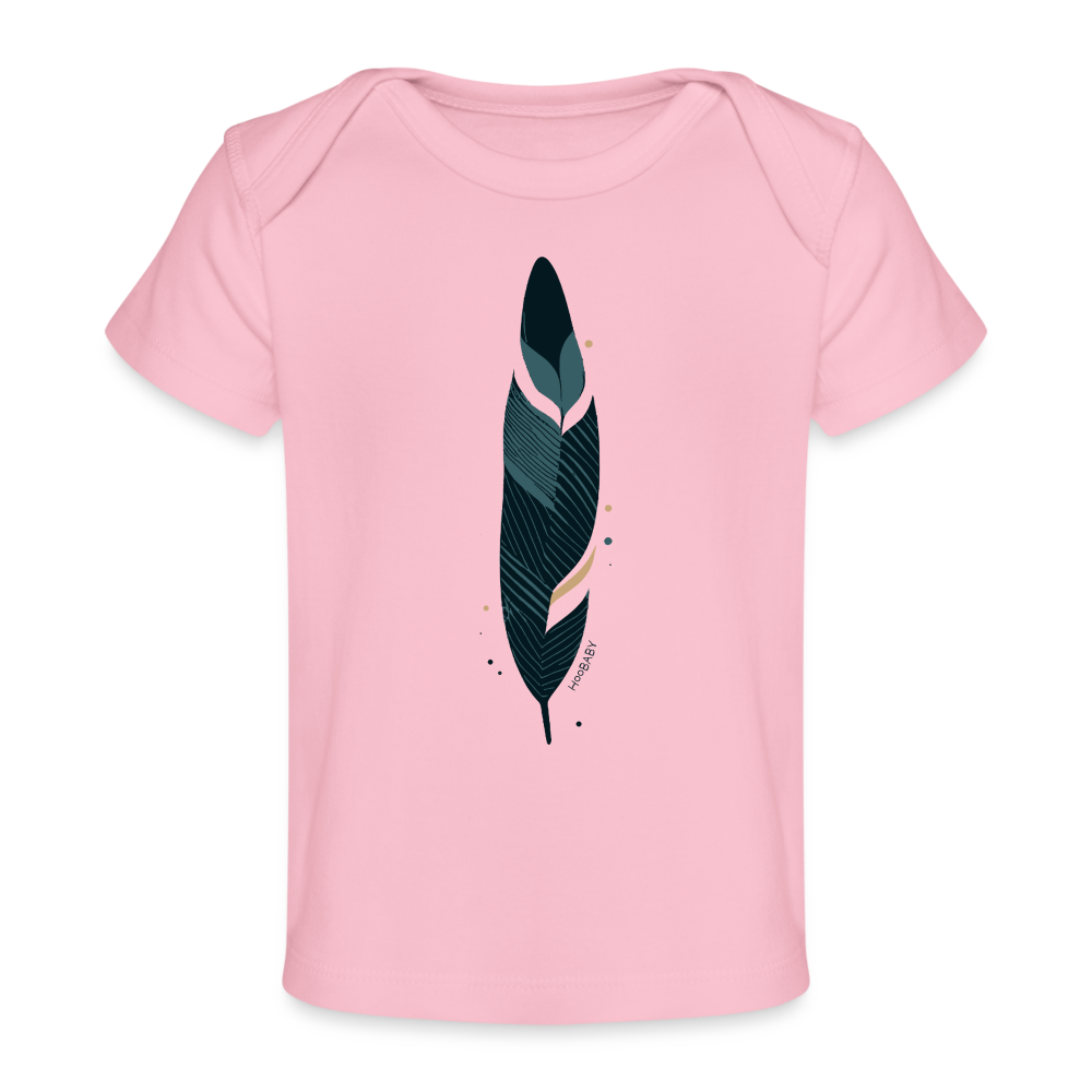 Organic Baby T-Shirt - Blue Feather - light pink