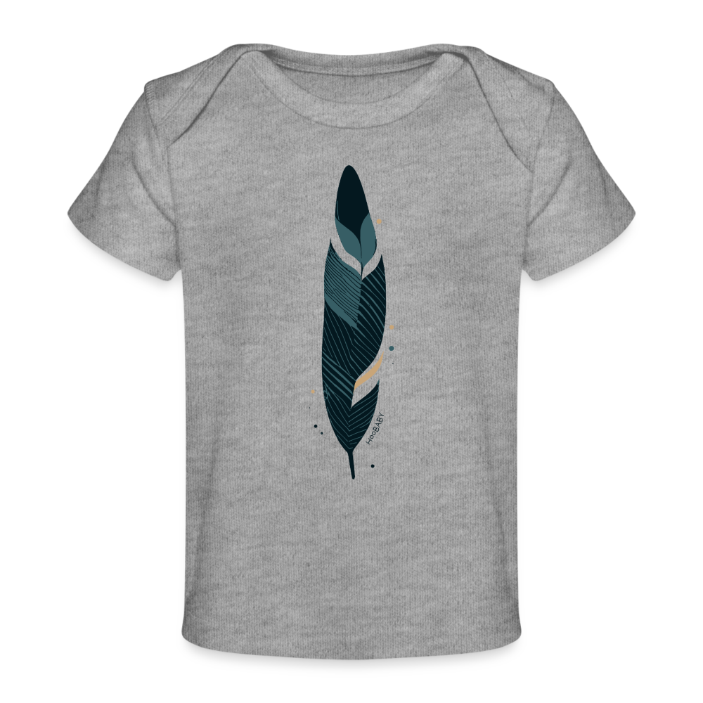 Organic Baby T-Shirt - Blue Feather - heather grey