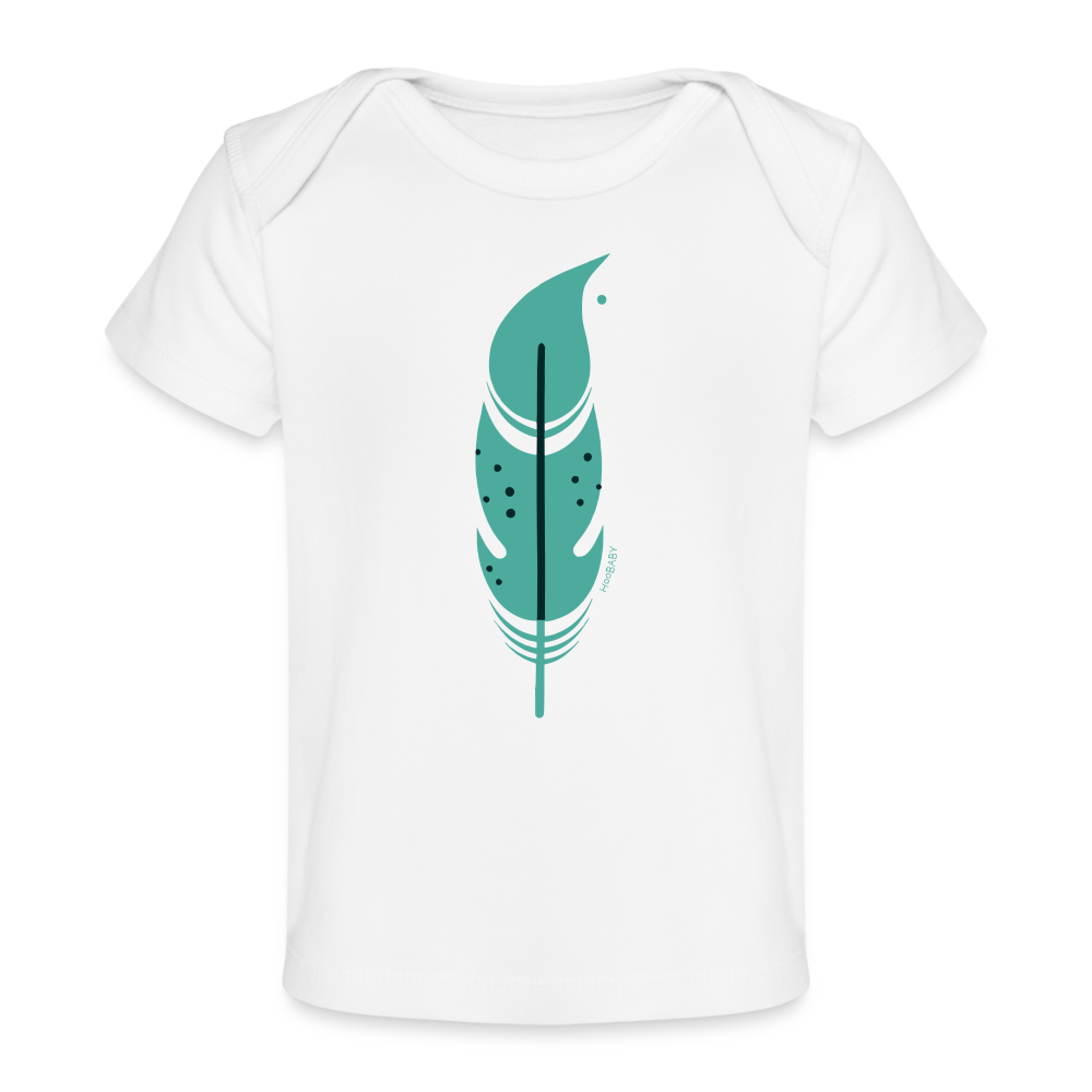 Organic Baby T-Shirt - Green Feather - white