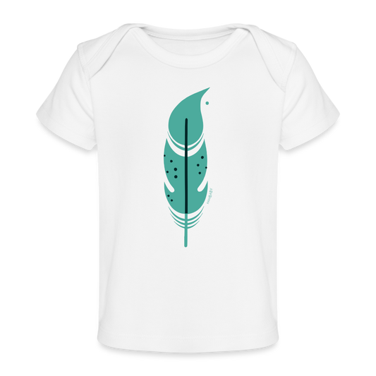 Organic Baby T-Shirt - Green Feather - white