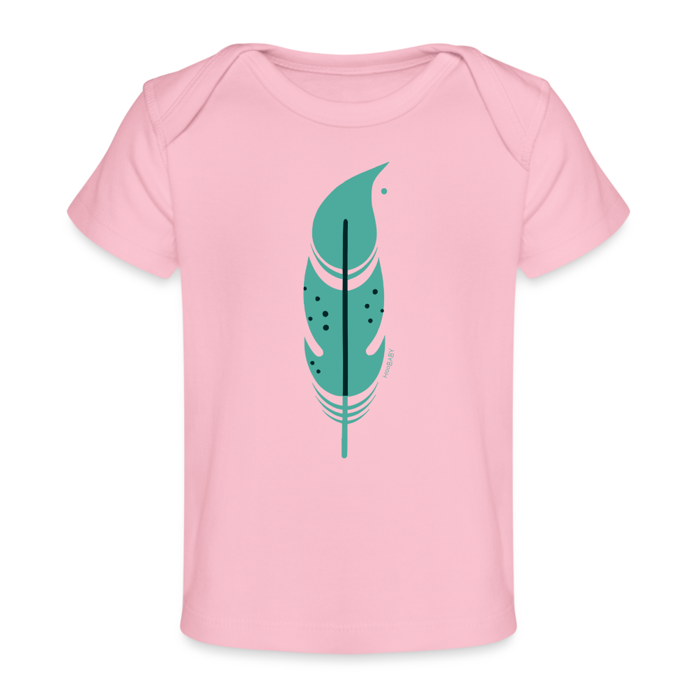 Organic Baby T-Shirt - Green Feather - light pink