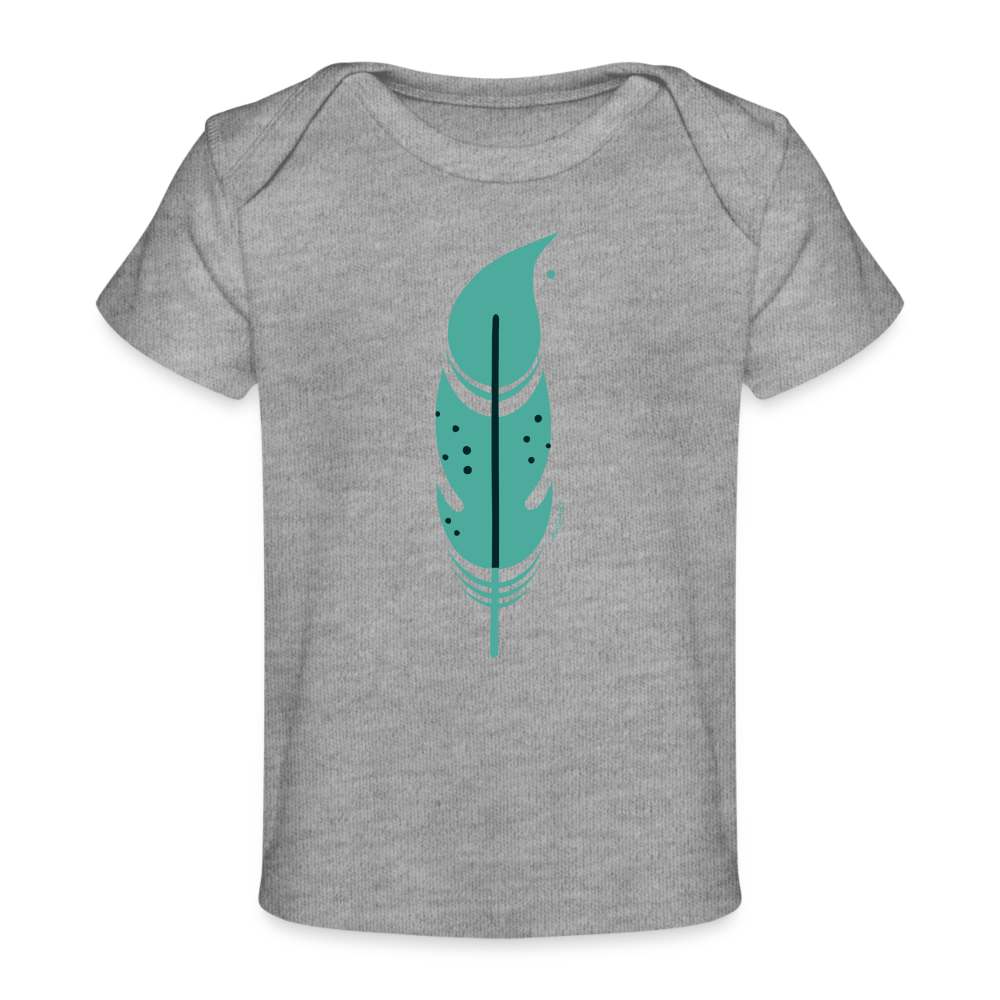 Organic Baby T-Shirt - Green Feather - heather grey