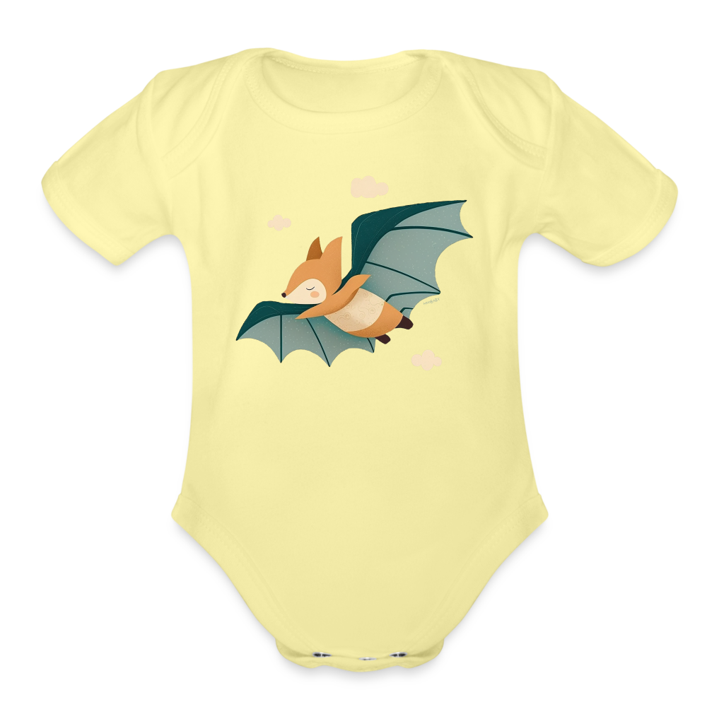 Organic Short Sleeve Baby Bodysuit - Flying Fox - washed yellow