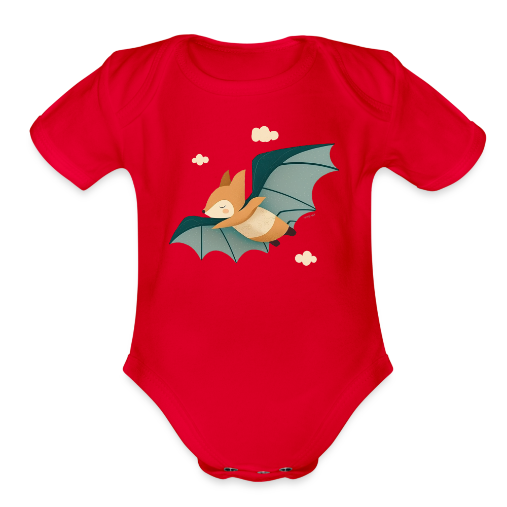 Organic Short Sleeve Baby Bodysuit - Flying Fox - red