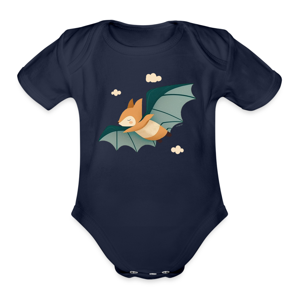 Organic Short Sleeve Baby Bodysuit - Flying Fox - dark navy