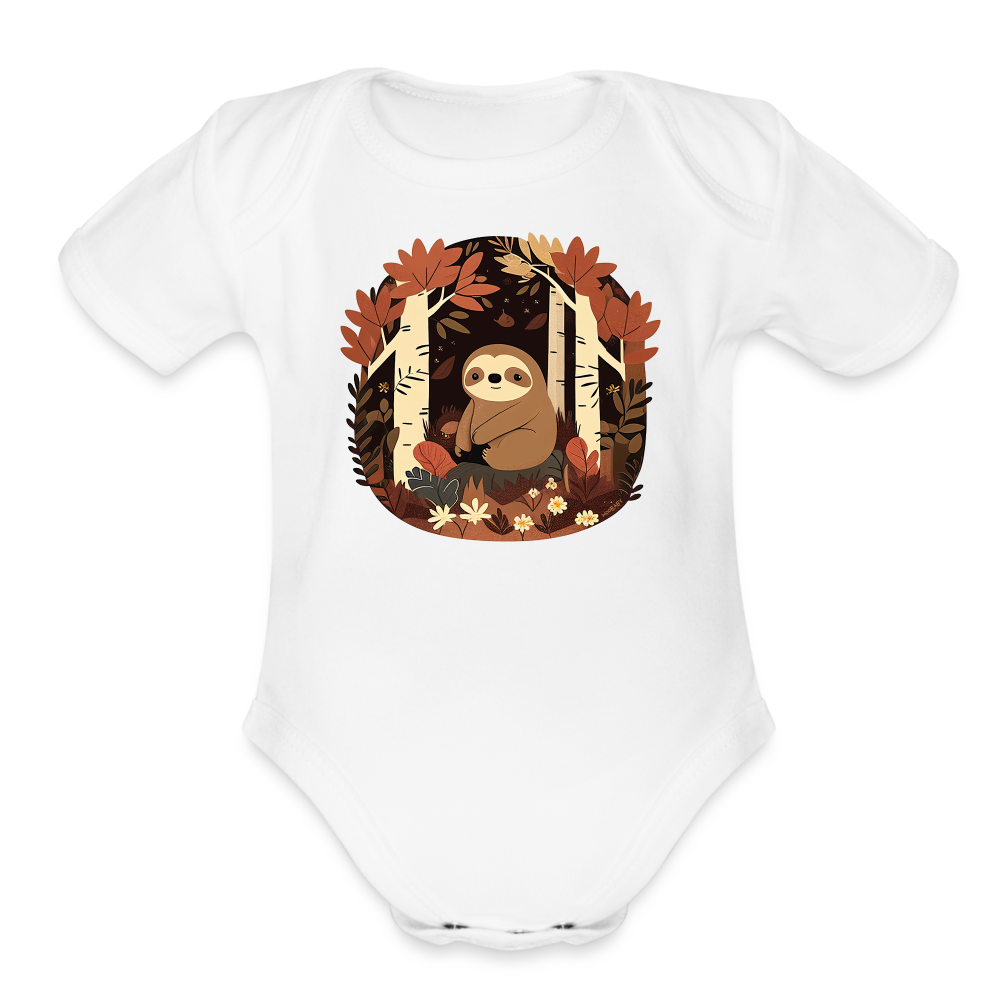 Organic Short Sleeve Baby Bodysuit - Sloth - white