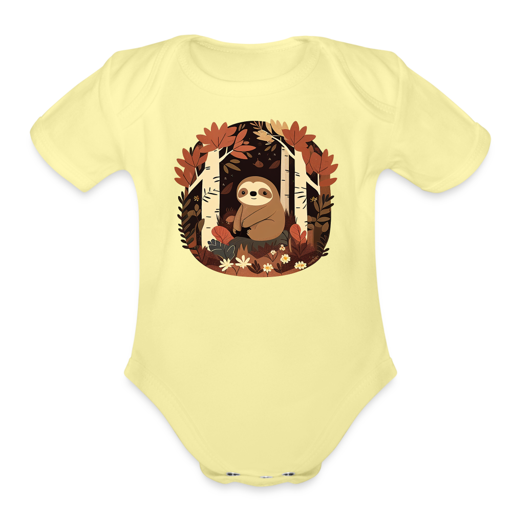 Organic Short Sleeve Baby Bodysuit - Sloth - washed yellow