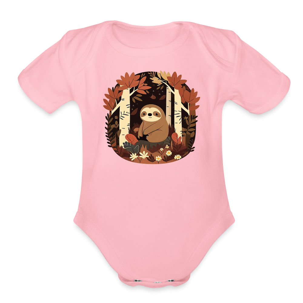 Organic Short Sleeve Baby Bodysuit - Sloth - light pink