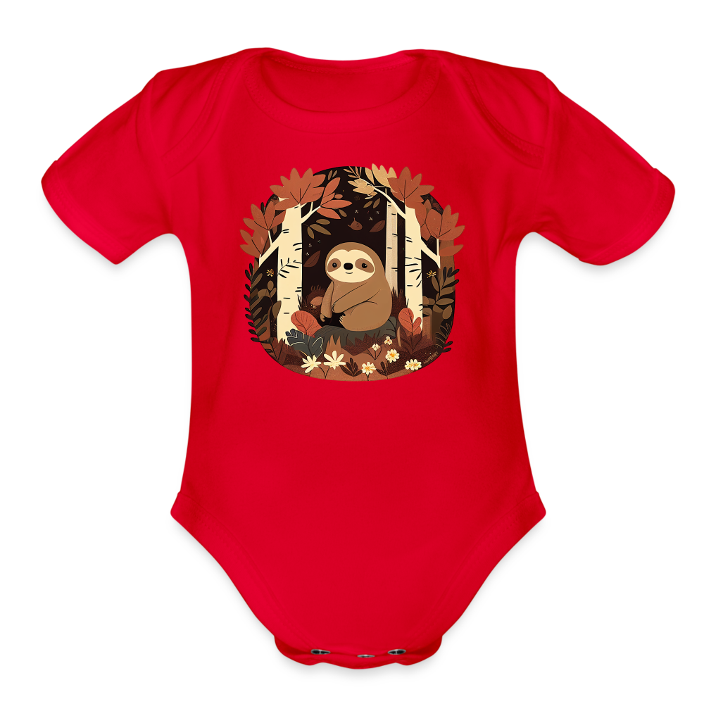 Organic Short Sleeve Baby Bodysuit - Sloth - red