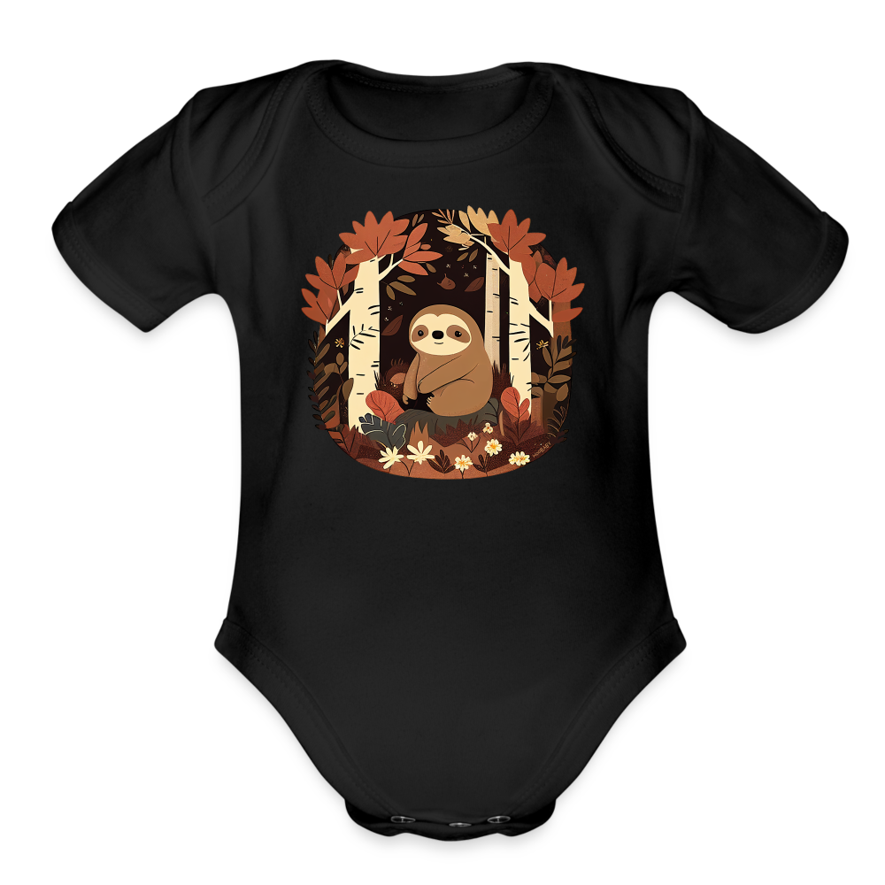 Organic Short Sleeve Baby Bodysuit - Sloth - black