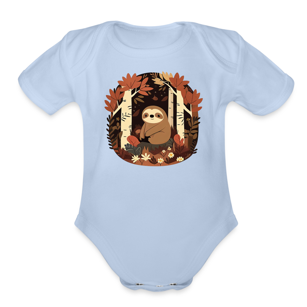 Organic Short Sleeve Baby Bodysuit - Sloth - sky