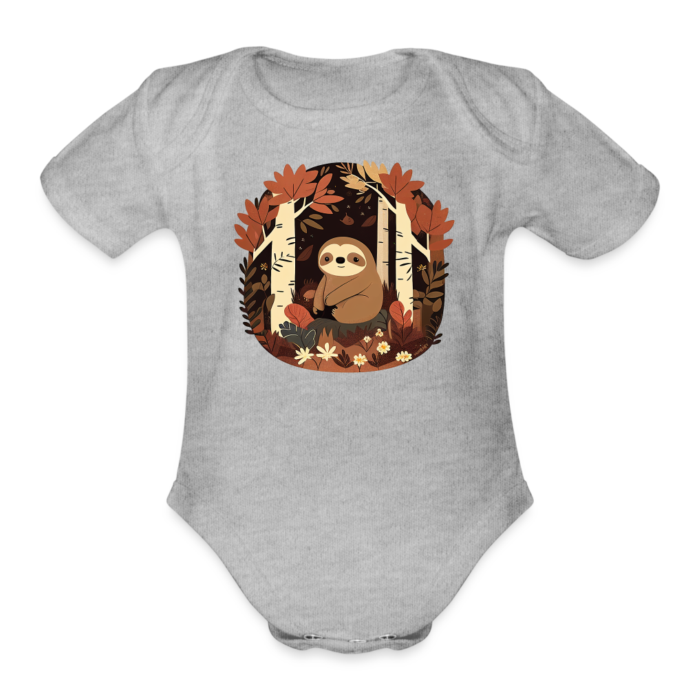 Organic Short Sleeve Baby Bodysuit - Sloth - heather grey