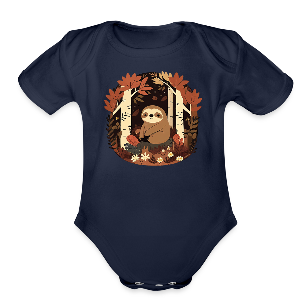 Organic Short Sleeve Baby Bodysuit - Sloth - dark navy