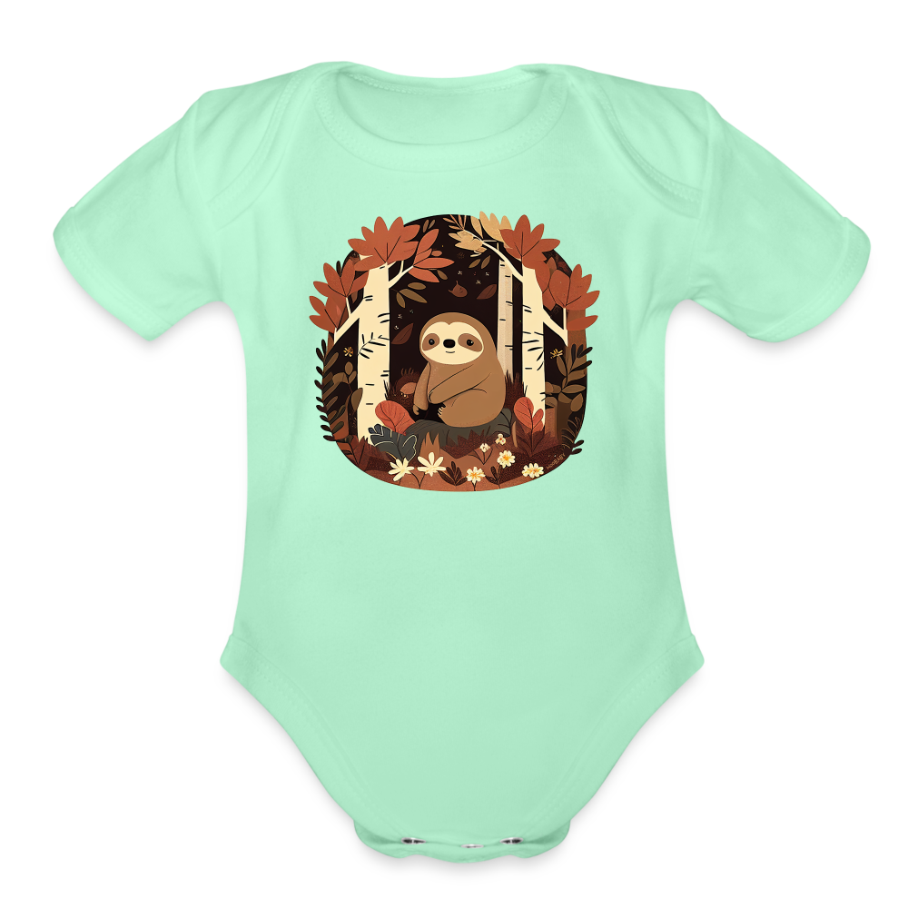 Organic Short Sleeve Baby Bodysuit - Sloth - light mint