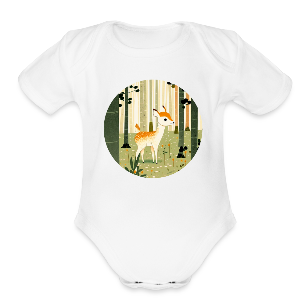 Organic Short Sleeve Baby Bodysuit - Deer - white