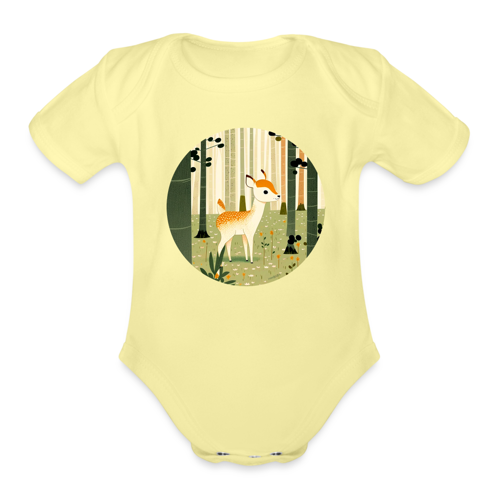 Organic Short Sleeve Baby Bodysuit - Deer - washed yellow