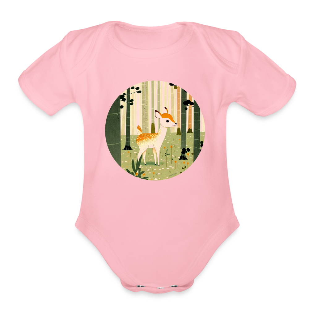 Organic Short Sleeve Baby Bodysuit - Deer - light pink