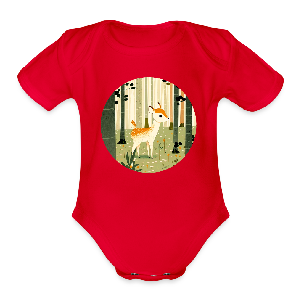 Organic Short Sleeve Baby Bodysuit - Deer - red