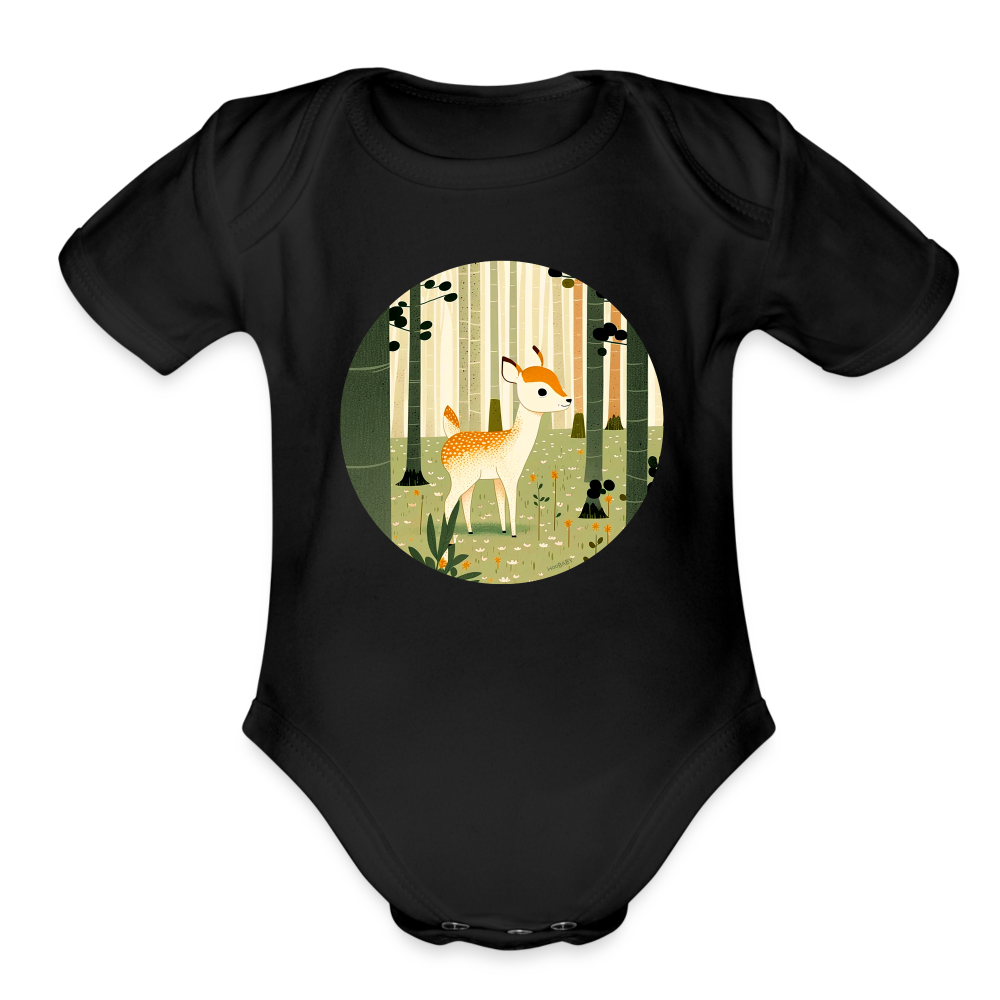 Organic Short Sleeve Baby Bodysuit - Deer - black