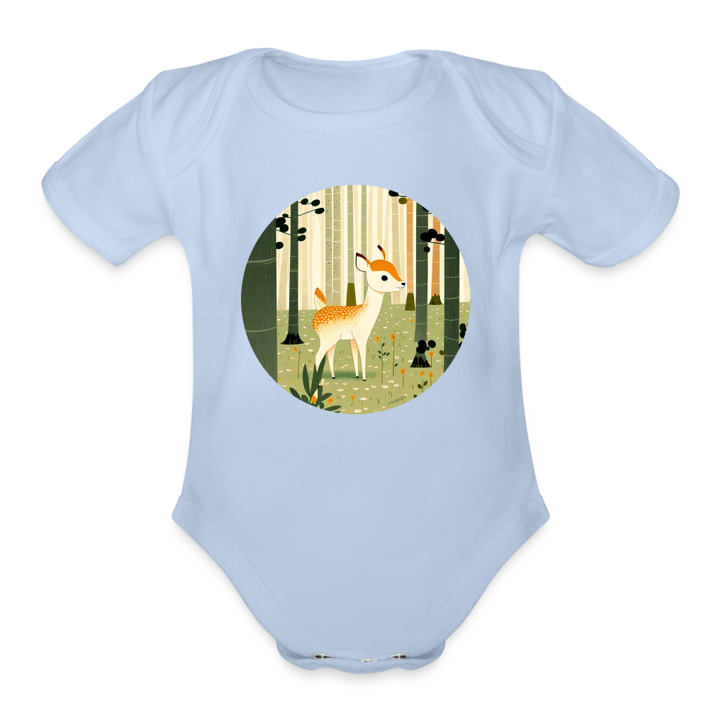 Organic Short Sleeve Baby Bodysuit - Deer - sky