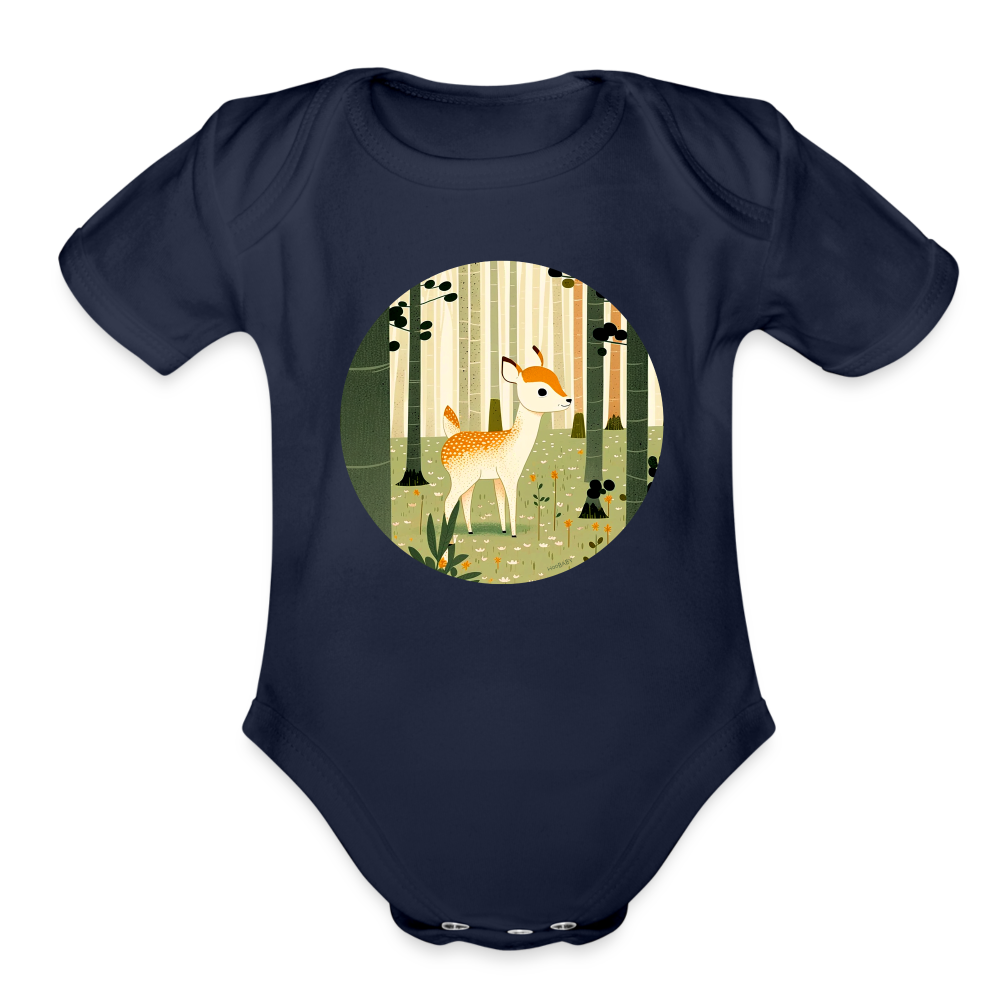 Organic Short Sleeve Baby Bodysuit - Deer - dark navy