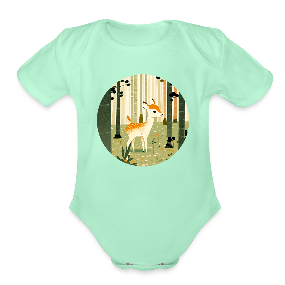 Organic Short Sleeve Baby Bodysuit - Deer - light mint