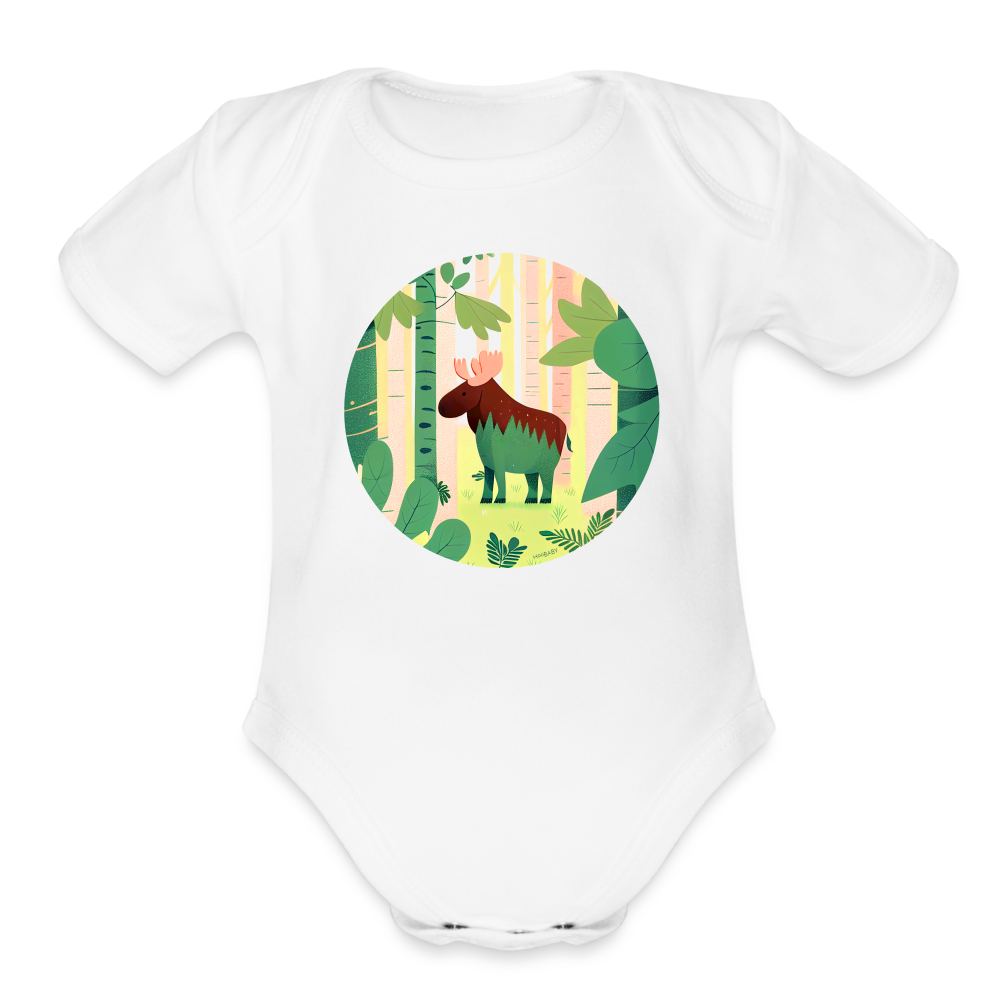 Organic Short Sleeve Baby Bodysuit - Moose - white