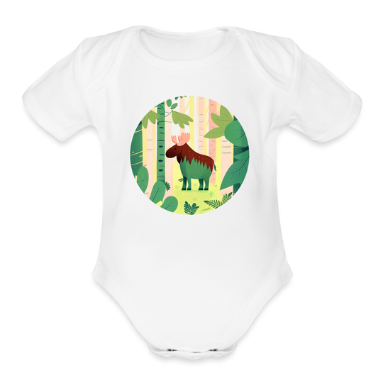 Organic Short Sleeve Baby Bodysuit - Moose - white