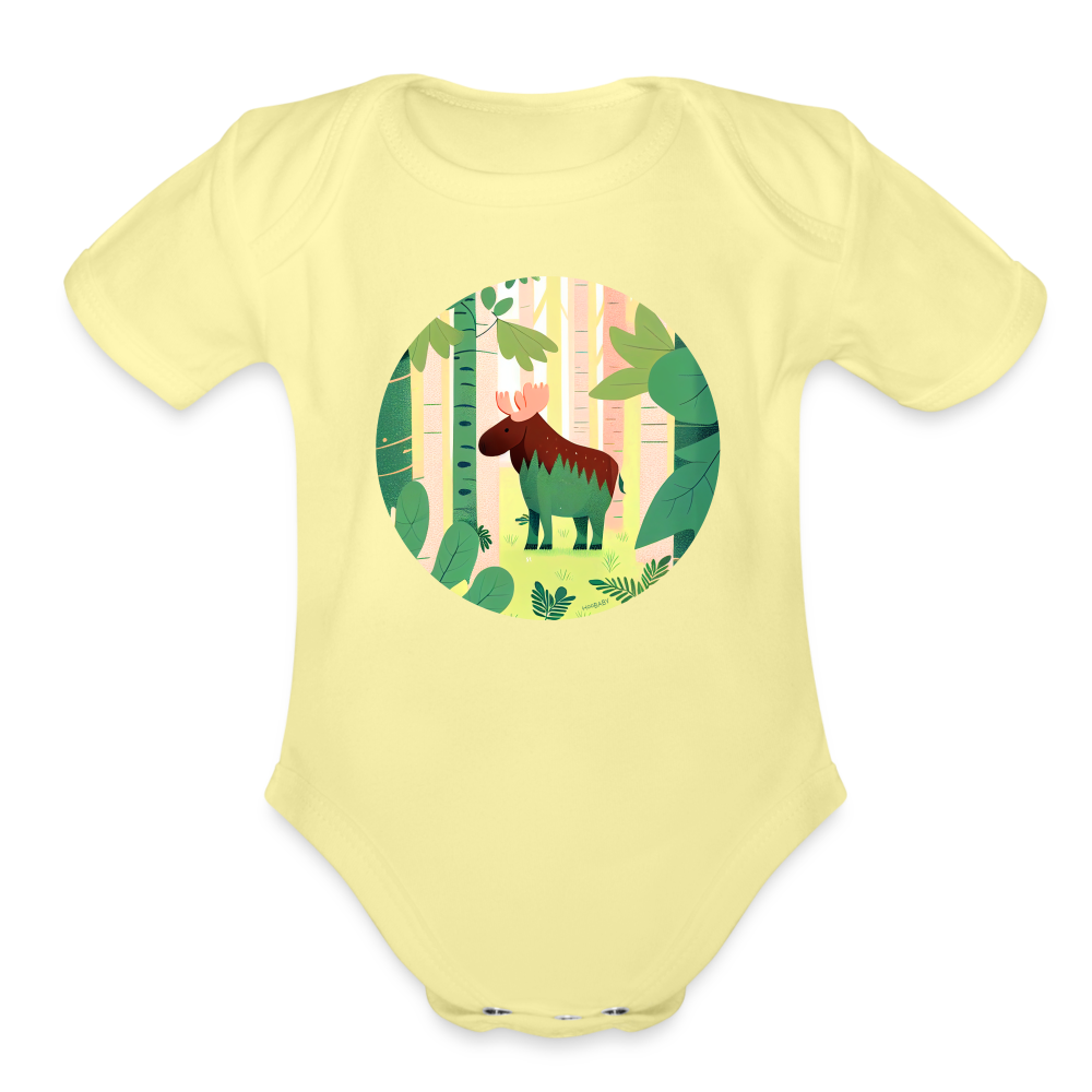 Organic Short Sleeve Baby Bodysuit - Moose - washed yellow