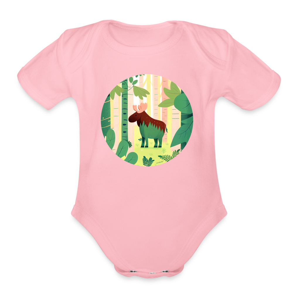 Organic Short Sleeve Baby Bodysuit - Moose - light pink