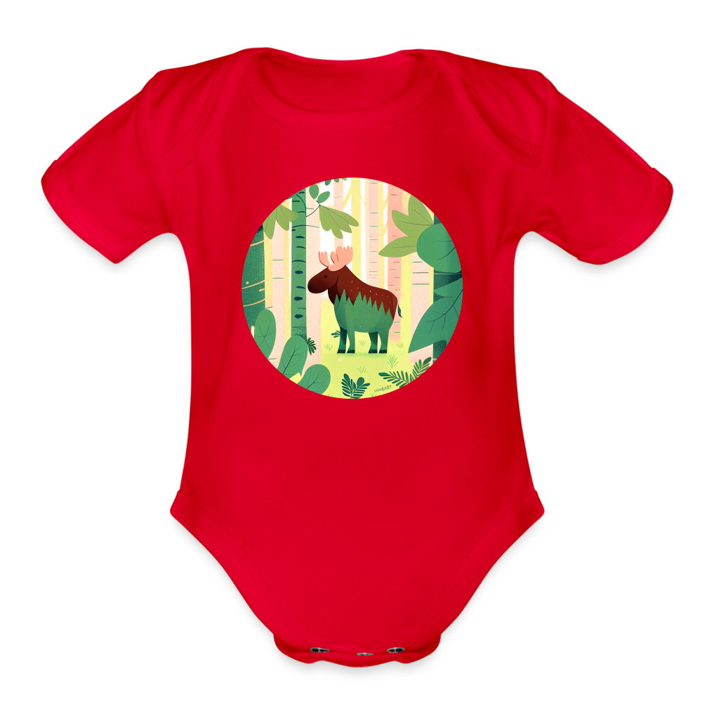 Organic Short Sleeve Baby Bodysuit - Moose - red