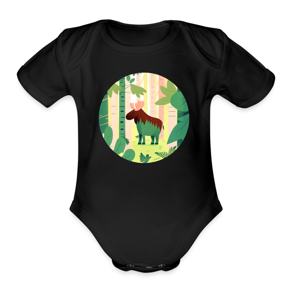 Organic Short Sleeve Baby Bodysuit - Moose - black