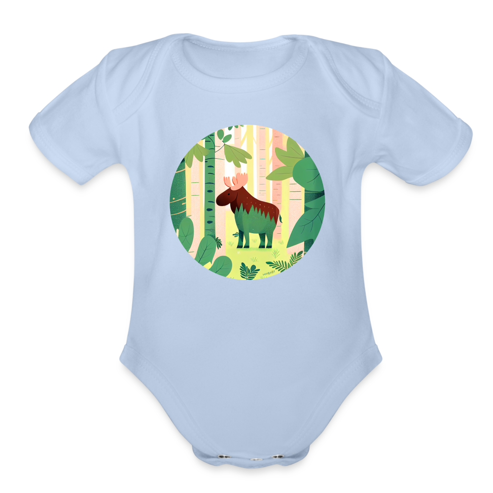 Organic Short Sleeve Baby Bodysuit - Moose - sky