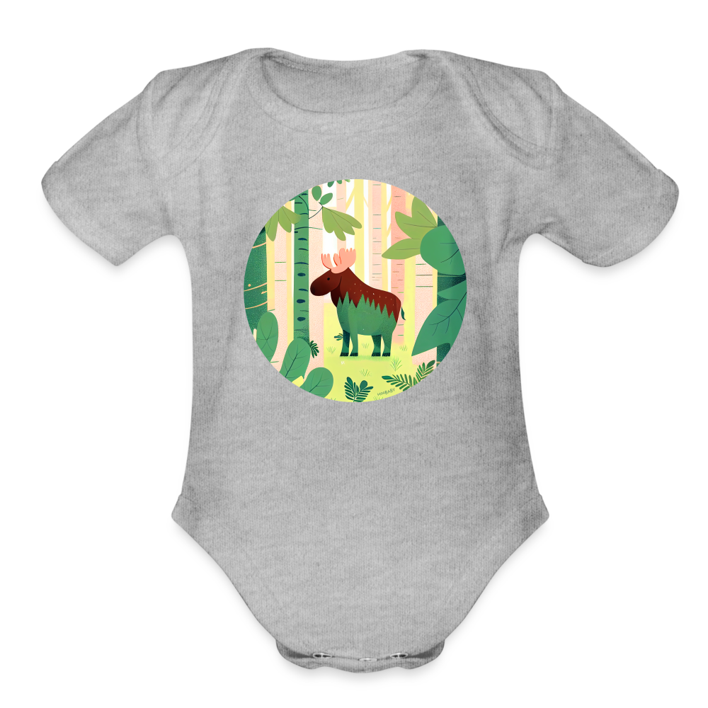 Organic Short Sleeve Baby Bodysuit - Moose - heather grey