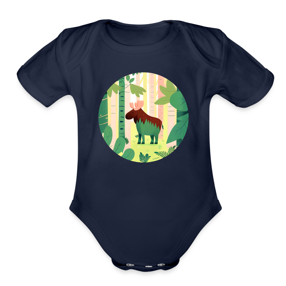 Organic Short Sleeve Baby Bodysuit - Moose - dark navy