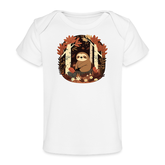 Organic Short Sleeve Baby T-Shirt - Sloth - white