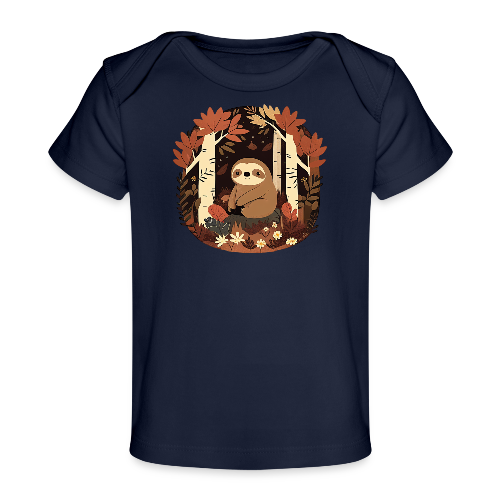 Organic Short Sleeve Baby T-Shirt - Sloth - dark navy