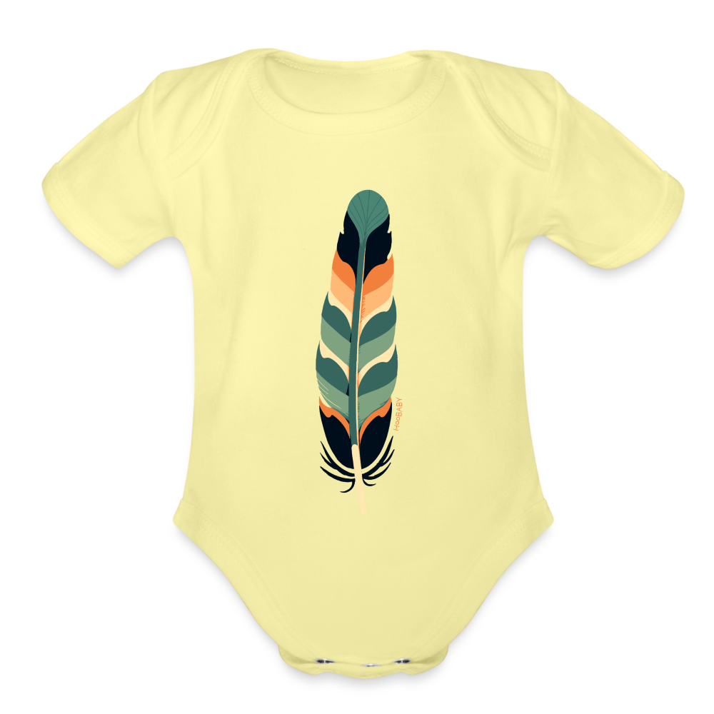 Organic Baby Bodysuit - Multicolor Feather - washed yellow