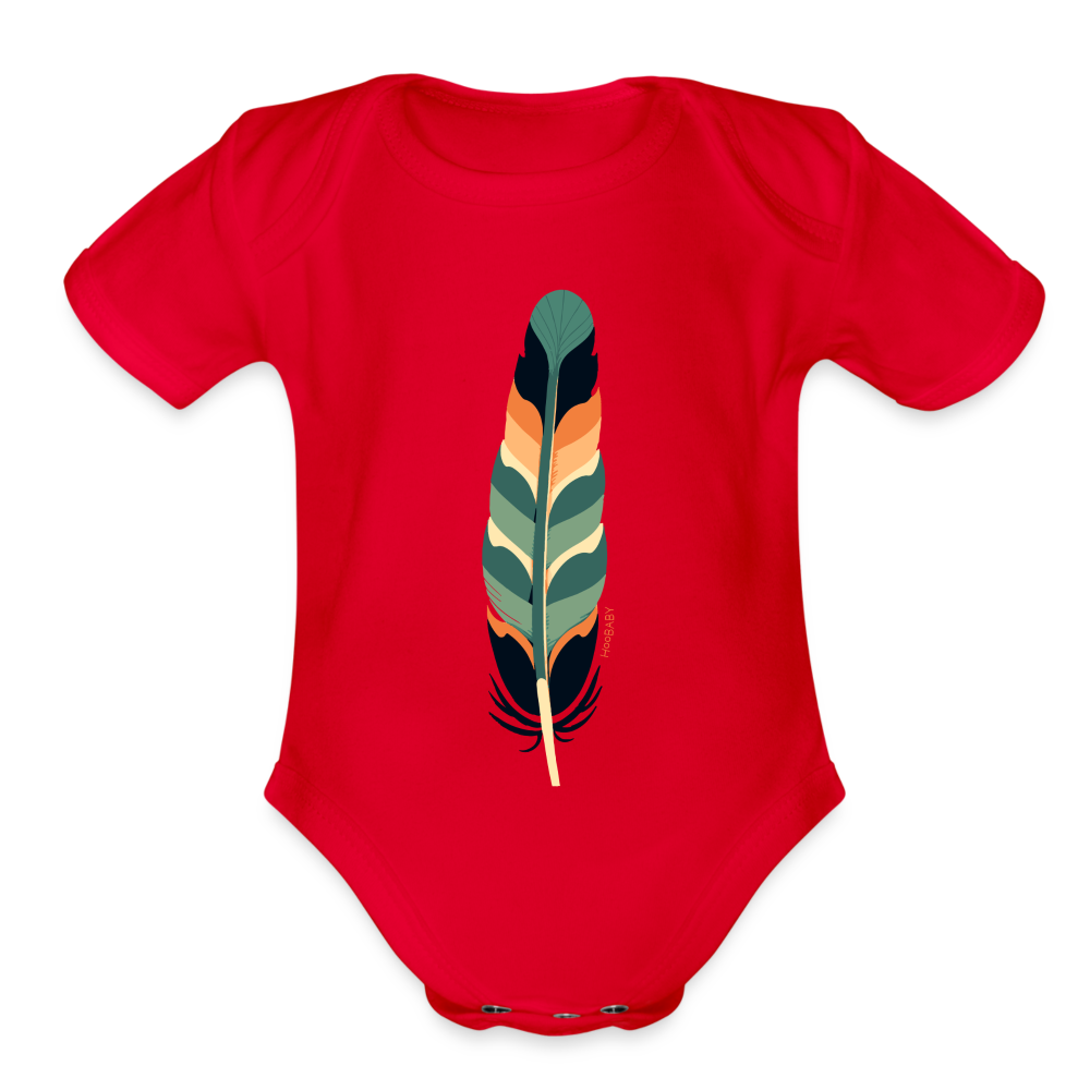 Organic Baby Bodysuit - Multicolor Feather - red