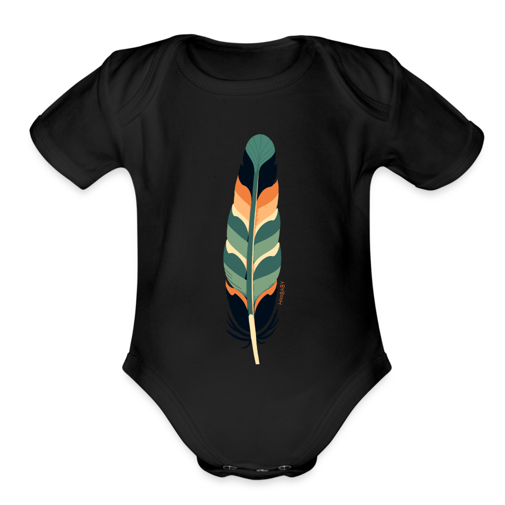 Organic Baby Bodysuit - Multicolor Feather - black