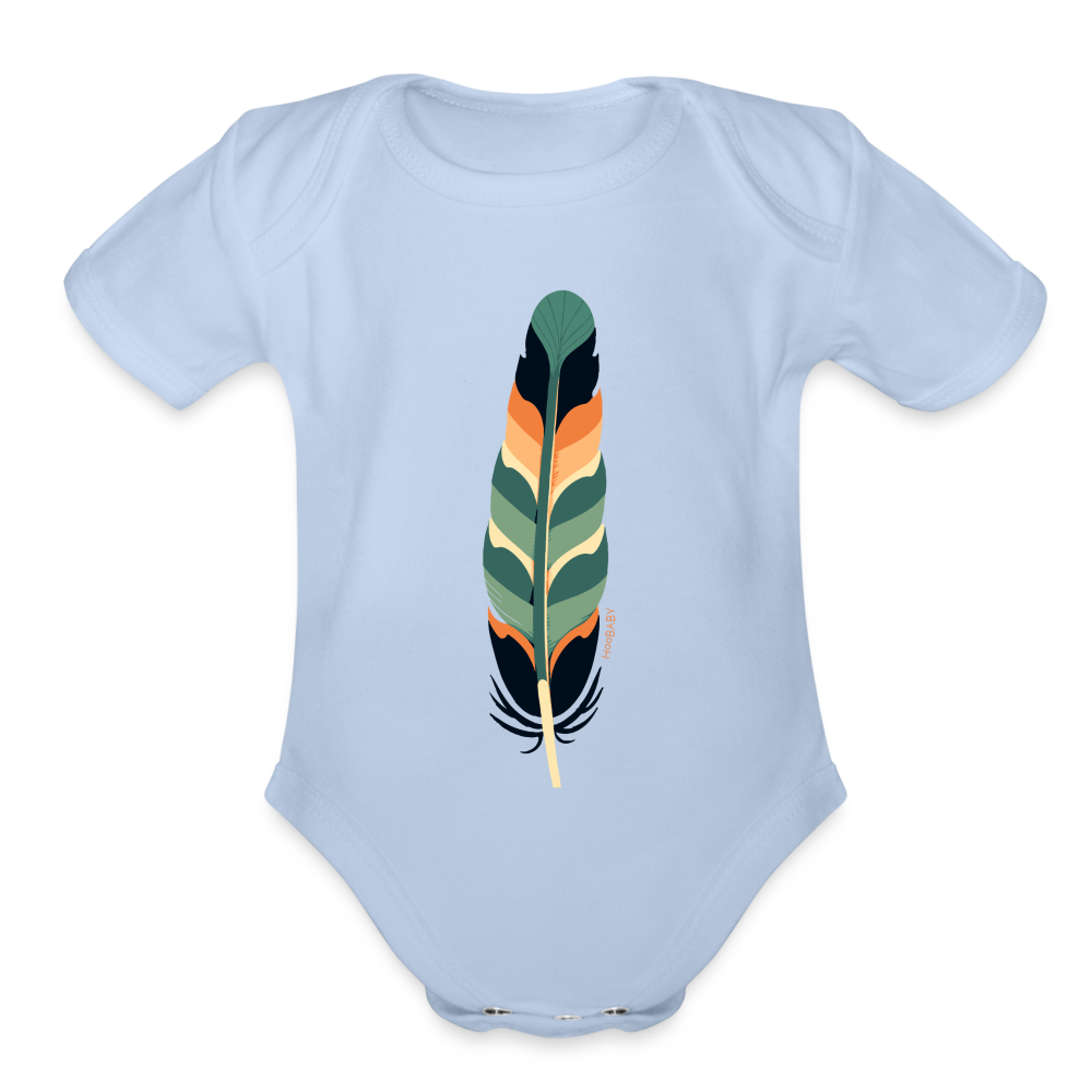 Organic Baby Bodysuit - Multicolor Feather - sky