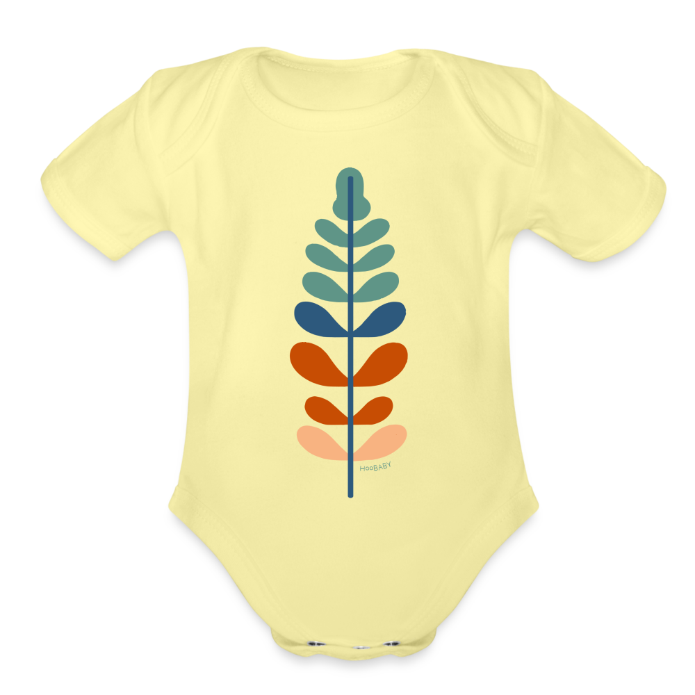 Organic Baby Bodysuit - Rainbow Feather - washed yellow