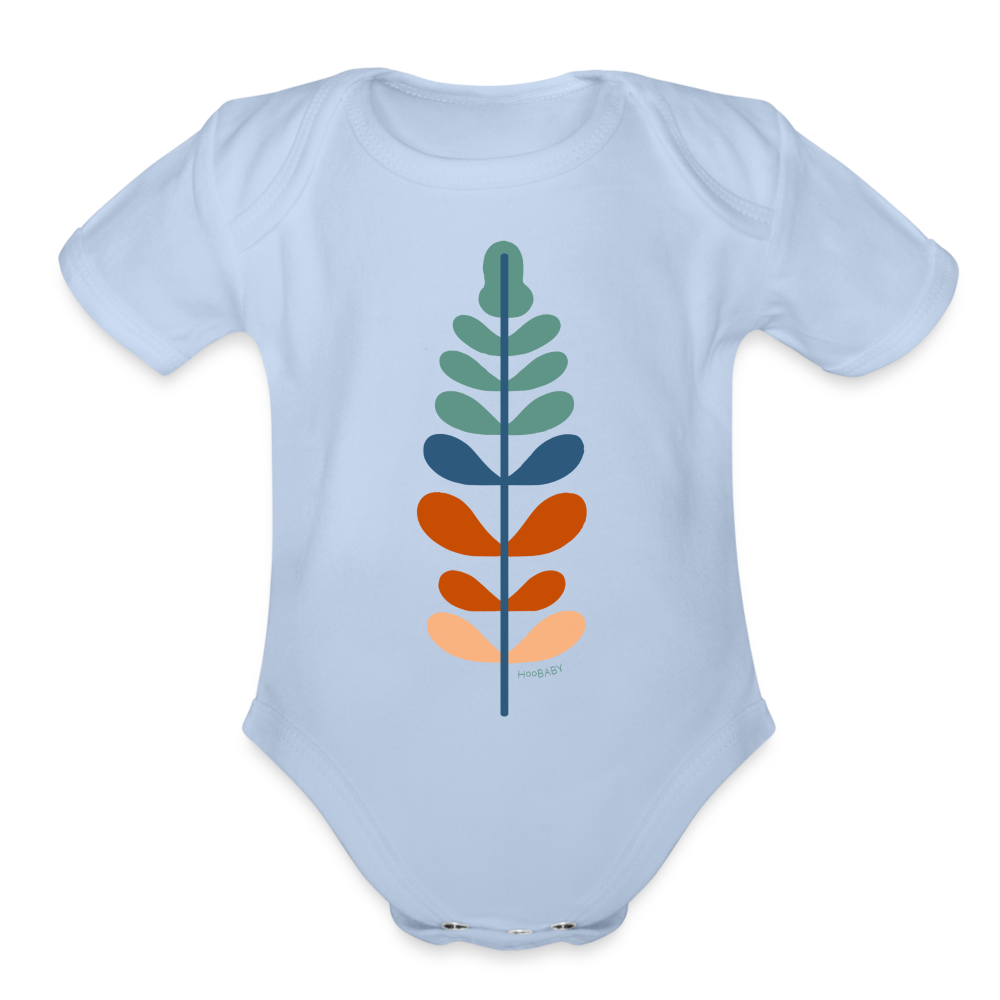 Organic Baby Bodysuit - Rainbow Feather - sky