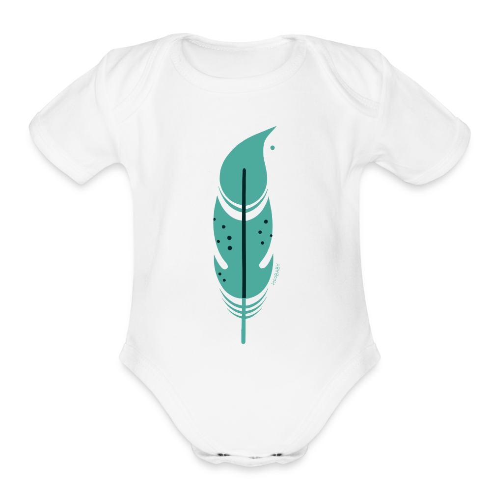 Organic Baby Bodysuit - Green Feather - white