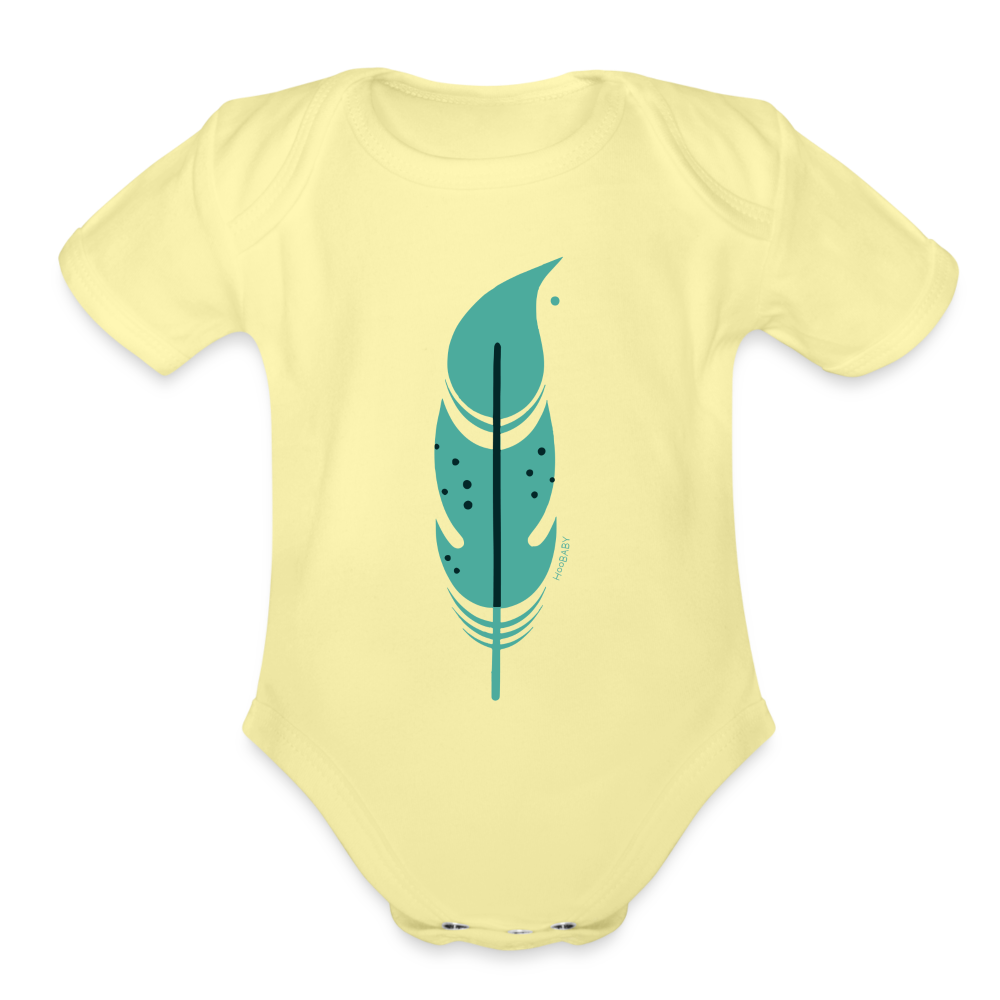 Organic Baby Bodysuit - Green Feather - washed yellow