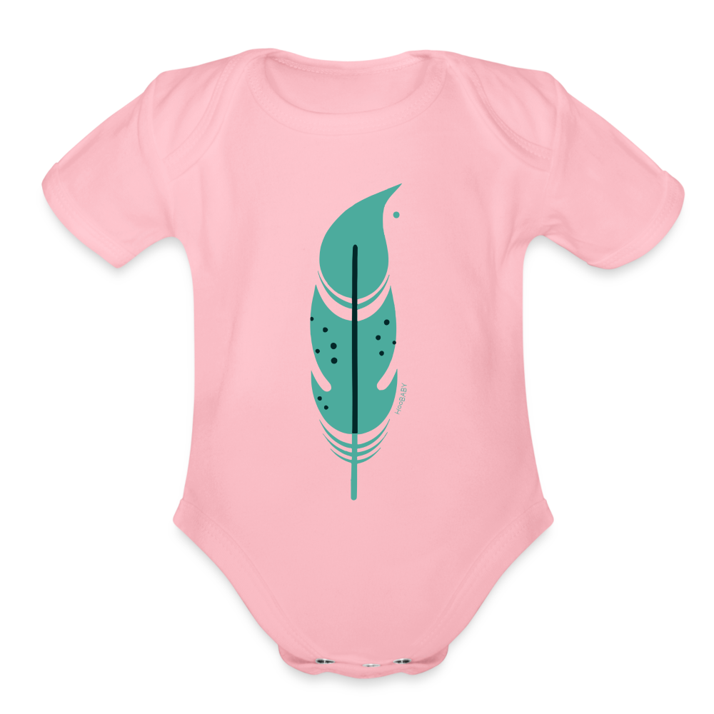 Organic Baby Bodysuit - Green Feather - light pink